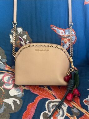 Michael Kors Beige Saffiano Crossbody with Gold Chain Trim